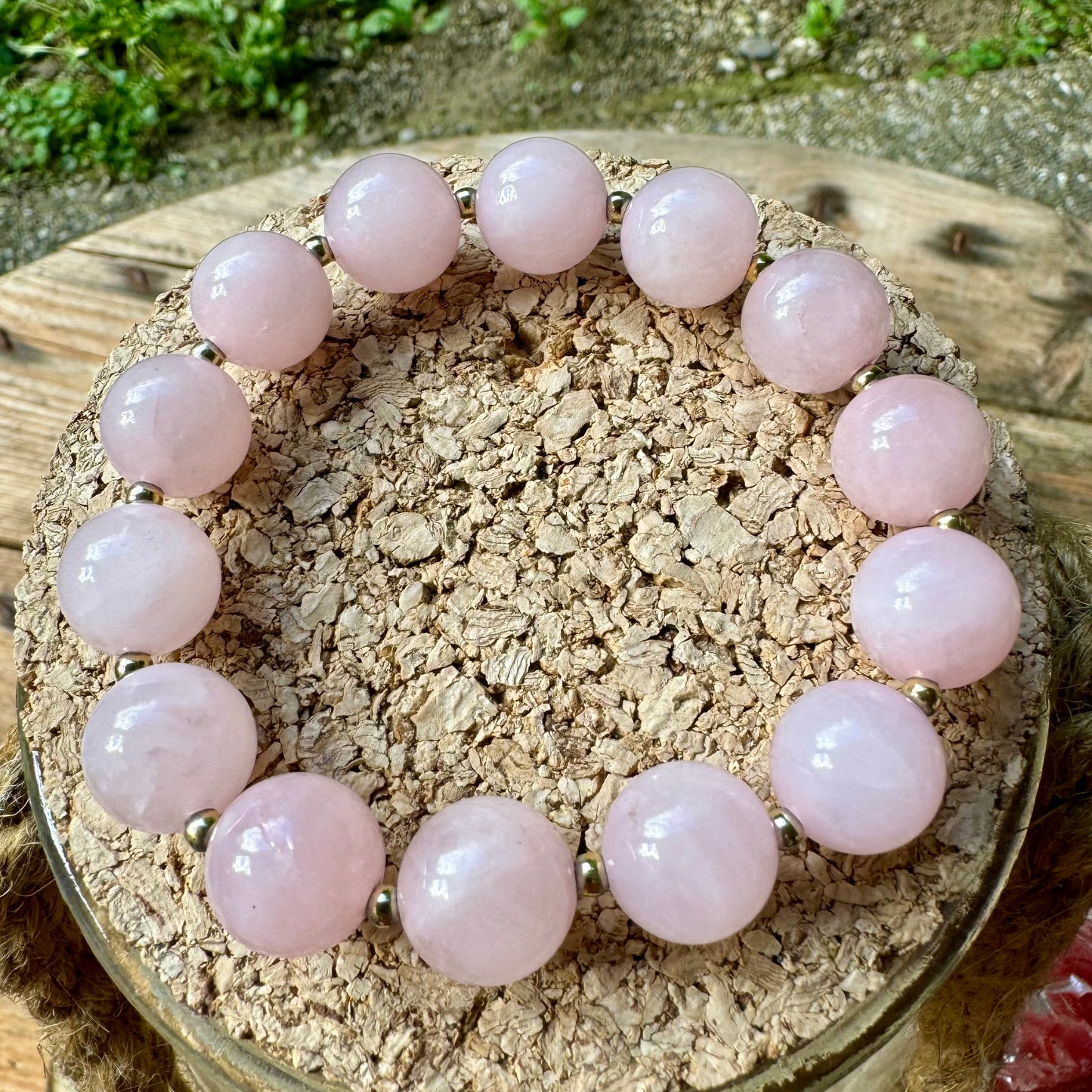 Bracelet grosses perles en Quartz rose