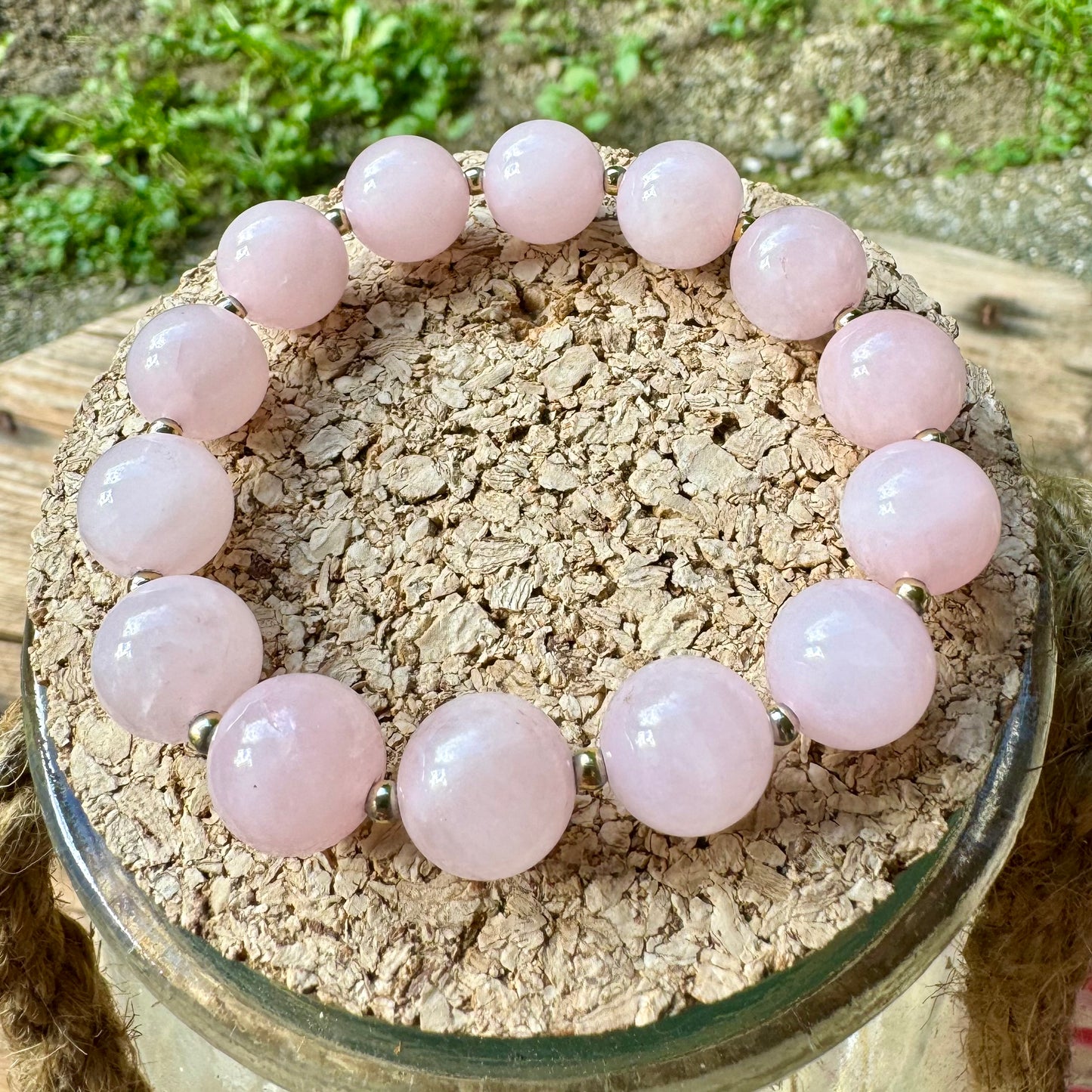 Bracelet grosses perles en Quartz rose