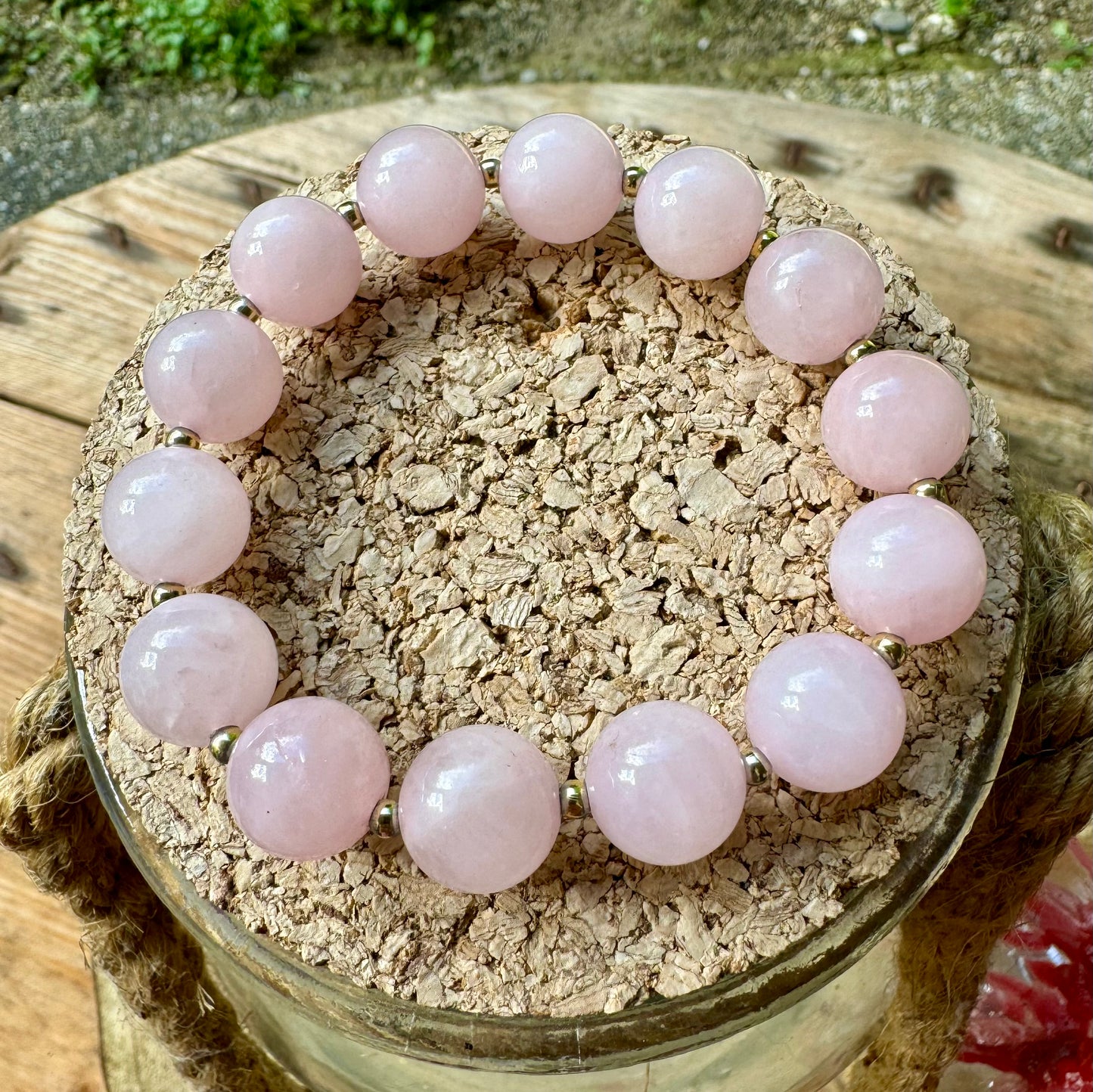 Bracelet grosses perles en Quartz rose